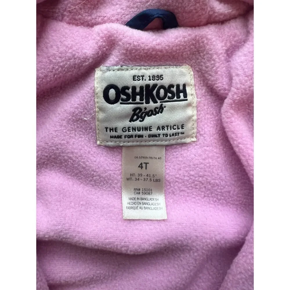 OshKosh B'Gosh Toddler Girls Midweight Hooded Navy Polka Dot Jacket Coat 4T Hood